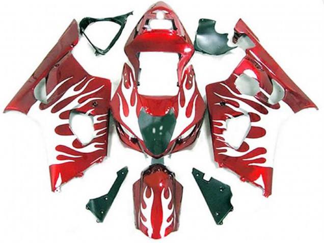 Weiß & Rot Flamme 2003-2004 Suzuki GSXR 1000 Motorrad Verkleidungen Weiß & Rot Flamme 2003-2004 Suzuki GSXR 1000 Motorrad Verkleidungen