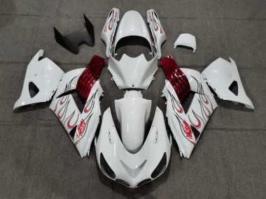 Weiß Rot Flamme 2006-2011 Kawasaki ZX14R Motorrad Verkleidungen