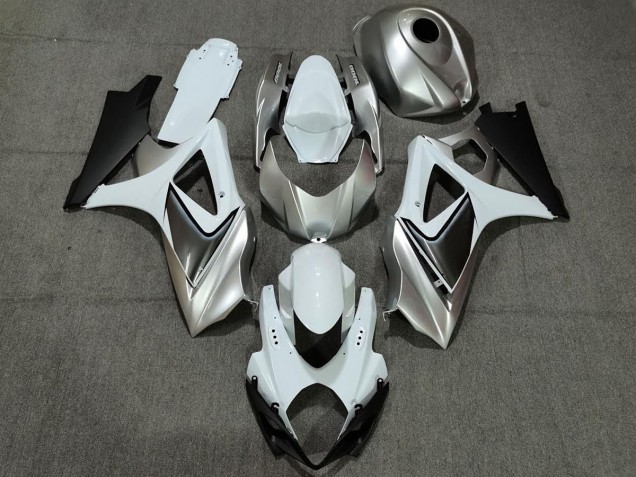 Benutzerdefiniert Silber Weiß Mit Schwarz 2007-2008 Suzuki GSXR 1000 Motorrad Verkleidungen Benutzerdefiniert Silber Weiß Mit Schwarz 2007-2008 Suzuki GSXR 1000 Motorrad Verkleidungen
