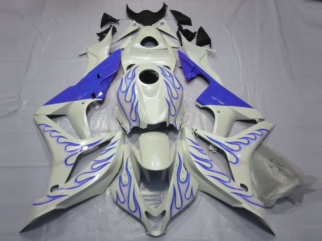 Blau Flame Auf Weiß 2007-2008 Honda CBR600RR Motorrad Verkleidungen Blau Flame Auf Weiß 2007-2008 Honda CBR600RR Motorrad Verkleidungen