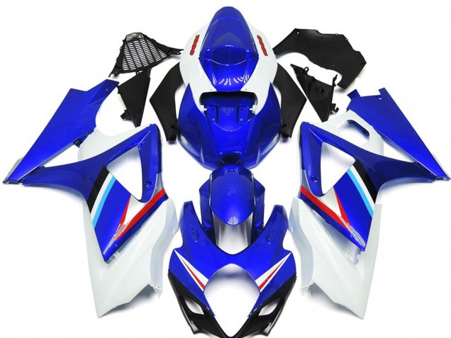 Blau & Glänzend Weiß 2007-2008 Suzuki GSXR 1000 Motorrad Verkleidungen Blau & Glänzend Weiß 2007-2008 Suzuki GSXR 1000 Motorrad Verkleidungen