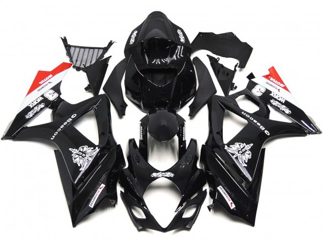 Custom Schwarz Mit Einem Hauch Von Weiß & Rot 2007-2008 Suzuki GSXR 1000 Motorrad Verkleidungen Custom Schwarz Mit Einem Hauch Von Weiß & Rot 2007-2008 Suzuki GSXR 1000 Motorrad Verkleidungen