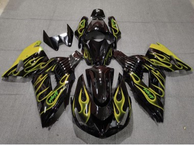 Gelb Flamme 2006-2011 Kawasaki ZX14R Motorrad Verkleidungen