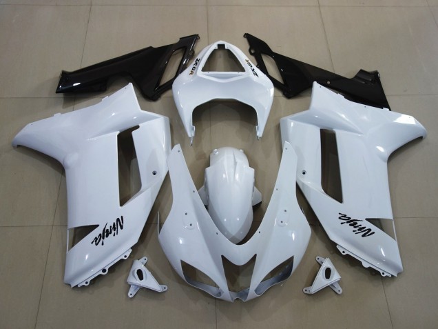 Glänzend Weiß 2007-2008 Kawasaki ZX6R Motorrad Verkleidungen Glänzend Weiß 2007-2008 Kawasaki ZX6R Motorrad Verkleidungen