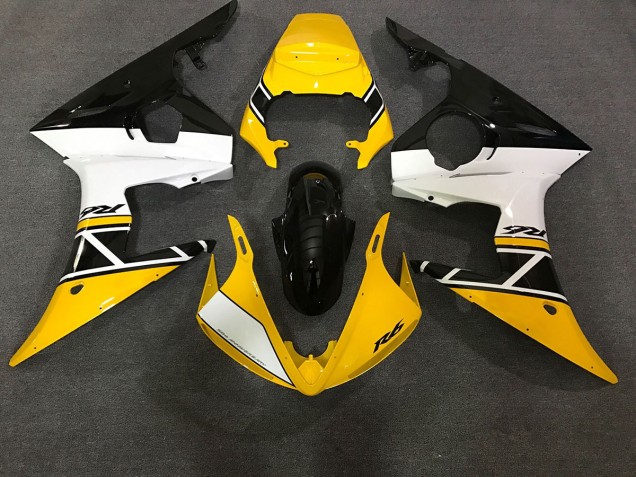 Glänzend Gelb & Weiß 2003-2004 Yamaha R6 Motorrad Verkleidungen Glänzend Gelb & Weiß 2003-2004 Yamaha R6 Motorrad Verkleidungen