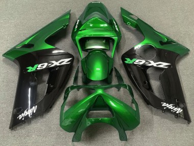 Glänzend Grün & Schwarz 2003-2004 Kawasaki ZX6R Motorrad Verkleidungen