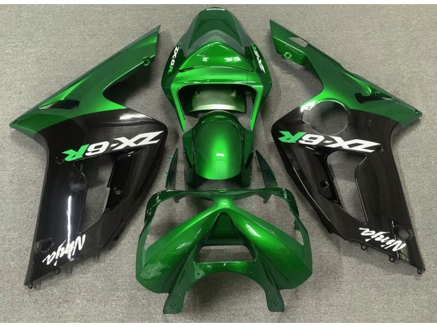 Glänzend Grün & Schwarz 2003-2004 Kawasaki ZX6R Motorrad Verkleidungen