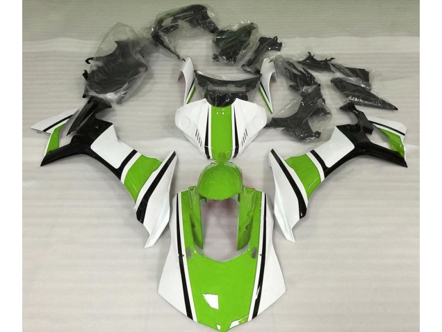 Glänzend Weiß Grün & Schwarz 2015-2019 Yamaha R1 Motorrad Verkleidungen Glänzend Weiß Grün & Schwarz 2015-2019 Yamaha R1 Motorrad Verkleidungen