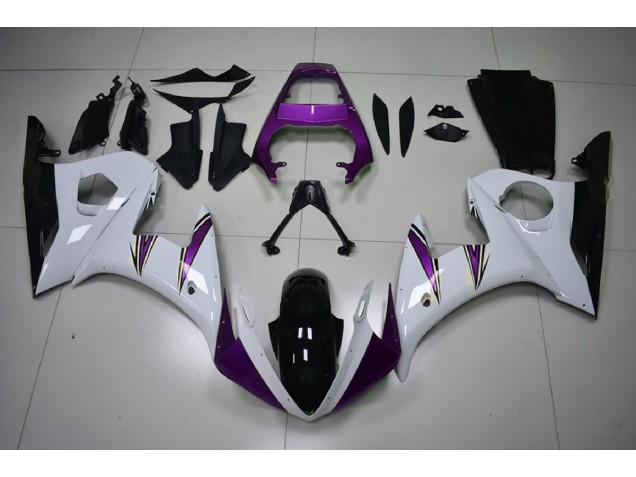 Glänzend Weiß & Lila Akzente 2003-2004 Yamaha R6 Motorrad Verkleidungen Glänzend Weiß & Lila Akzente 2003-2004 Yamaha R6 Motorrad Verkleidungen