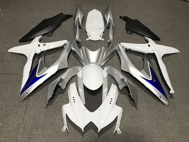 Glänzend Weiß Mit Silber & Blau Matt Schwarz Unten 2008-2010 Suzuki GSXR 600-750 Motorrad Verkleidungen Glänzend Weiß Mit Silber & Blau Matt Schwarz Unten 2008-2010 Suzuki GSXR 600-750 Motorrad Verkleidungen