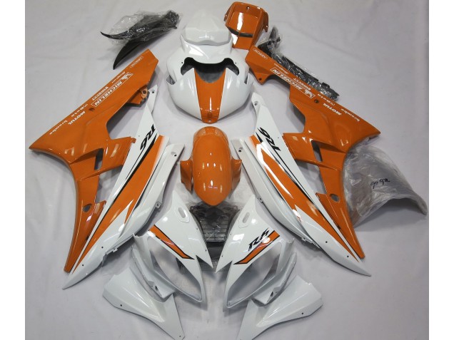 Glänzend Weiß & Orange 2006-2007 Yamaha R6 Motorrad Verkleidungen Glänzend Weiß & Orange 2006-2007 Yamaha R6 Motorrad Verkleidungen