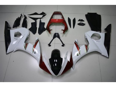 Glänzend Weiß & Rot Akzente 2003-2004 Yamaha R6 Motorrad Verkleidungen