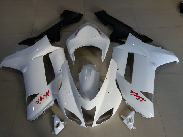 Glänzend Weiß & Rot Logos 2007-2008 Kawasaki ZX6R Motorrad Verkleidungen Glänzend Weiß & Rot Logos 2007-2008 Kawasaki ZX6R Motorrad Verkleidungen