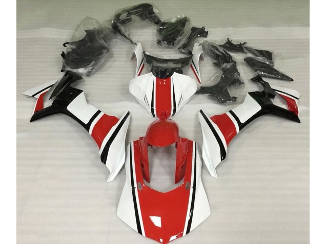 Glänzend Weiß Rot & Schwarz 2015-2019 Yamaha R1 Motorrad Verkleidungen Glänzend Weiß Rot & Schwarz 2015-2019 Yamaha R1 Motorrad Verkleidungen