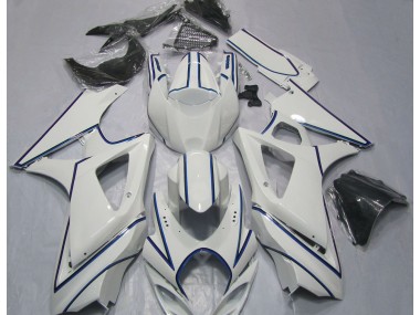 Glänzend Weißer Blauer Nadelstreifen 2007-2008 Suzuki GSXR 1000 Motorrad Verkleidungen