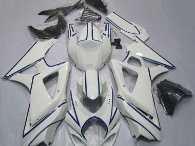 Glänzend Weißer Blauer Nadelstreifen 2007-2008 Suzuki GSXR 1000 Motorrad Verkleidungen