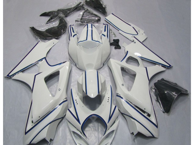 Glänzend Weißer Blauer Nadelstreifen 2007-2008 Suzuki GSXR 1000 Motorrad Verkleidungen Glänzend Weißer Blauer Nadelstreifen 2007-2008 Suzuki GSXR 1000 Motorrad Verkleidungen