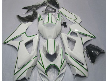 Glänzend Weißer Grüner Nadelstreifen 2007-2008 Suzuki GSXR 1000 Motorrad Verkleidungen