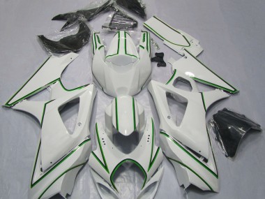 Glänzend Weißer Grüner Nadelstreifen 2007-2008 Suzuki GSXR 1000 Motorrad Verkleidungen