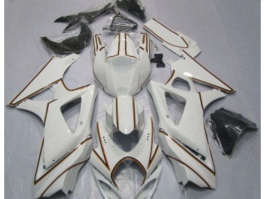 Glänzend Weißer Oranger Nadelstreifen 2007-2008 Suzuki GSXR 1000 Motorrad Verkleidungen
