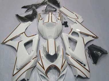 Glänzend Weißer Oranger Nadelstreifen 2007-2008 Suzuki GSXR 1000 Motorrad Verkleidungen