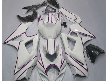 Glänzend Weißer Rosa Nadelstreifen 2007-2008 Suzuki GSXR 1000 Motorrad Verkleidungen