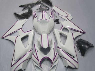 Glänzend Weißer Rosa Nadelstreifen 2007-2008 Suzuki GSXR 1000 Motorrad Verkleidungen