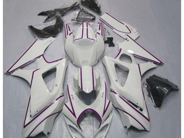 Glänzend Weißer Rosa Nadelstreifen 2007-2008 Suzuki GSXR 1000 Motorrad Verkleidungen Glänzend Weißer Rosa Nadelstreifen 2007-2008 Suzuki GSXR 1000 Motorrad Verkleidungen