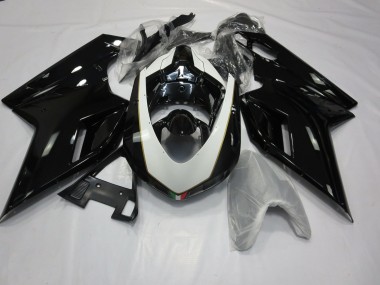 Glänzendes Schwarz & Weiß 2007-2014 Ducati 848 1098 1198 Motorrad Verkleidungen