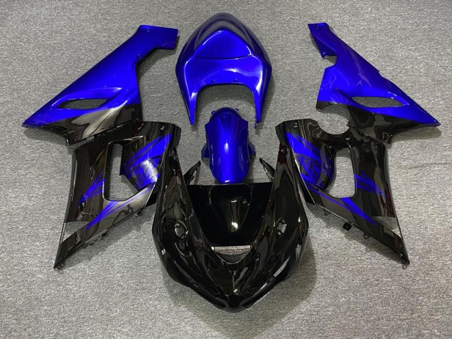 Glänzendes Schwarz & Blau 2005-2006 Kawasaki ZX6R Motorrad Verkleidungen Glänzendes Schwarz & Blau 2005-2006 Kawasaki ZX6R Motorrad Verkleidungen