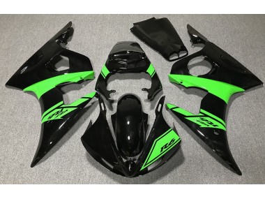 Glänzendes Schwarz & Grün 2003-2004 Yamaha R6 Motorrad Verkleidungen