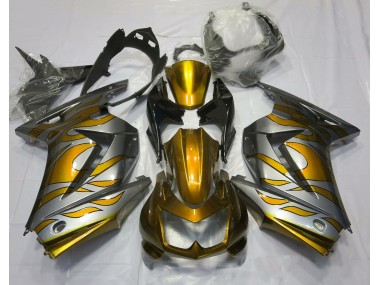 Gold & Silber Flamme 2008-2012 Kawasaki Ninja 250 Motorrad Verkleidungen