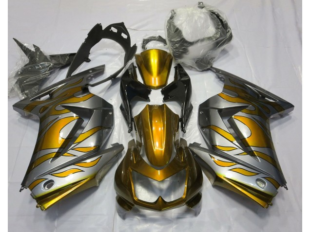 Gold & Silber Flamme 2008-2012 Kawasaki Ninja 250 Motorrad Verkleidungen