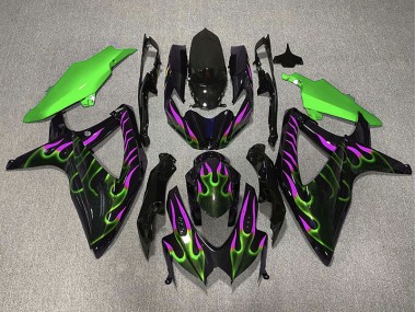 Grün & Magenta Flamme 2008-2010 Suzuki GSXR 600-750 Motorrad Verkleidungen