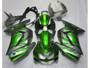 Grün & Silber Flamme 2008-2012 Kawasaki Ninja 250 Motorrad Verkleidungen