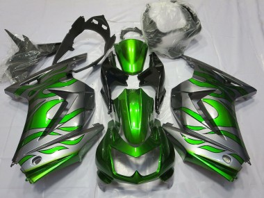 Grün & Silber Flamme 2008-2012 Kawasaki Ninja 250 Motorrad Verkleidungen