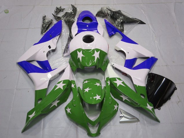 Grüne & Blaue Sterne & Streifen 2007-2008 Honda CBR600RR Motorrad Verkleidungen Grüne & Blaue Sterne & Streifen 2007-2008 Honda CBR600RR Motorrad Verkleidungen