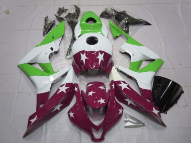 Grüne & Kastanienbraune Sterne & Streifen 2007-2008 Honda CBR600RR Motorrad Verkleidungen