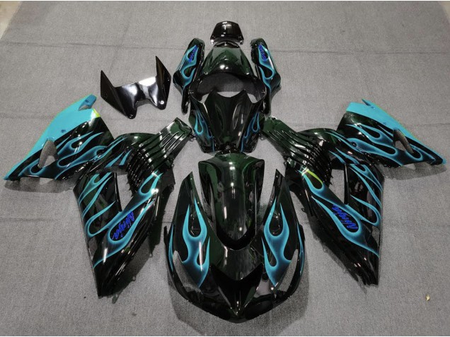 Hellblau Flamme 2006-2011 Kawasaki ZX14R Motorrad Verkleidungen Hellblau Flamme 2006-2011 Kawasaki ZX14R Motorrad Verkleidungen