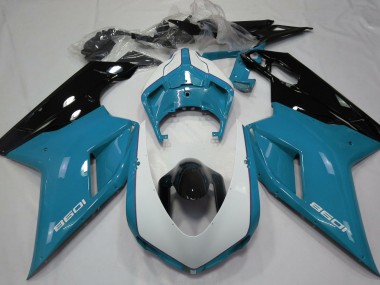 Hellblau & Glänzend Weiß 2007-2014 Ducati 848 1098 1198 Motorrad Verkleidungen