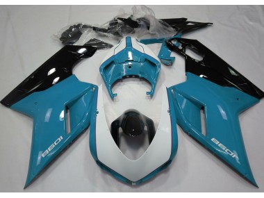 Hellblau & Glänzend Weiß 2007-2014 Ducati 848 1098 1198 Motorrad Verkleidungen