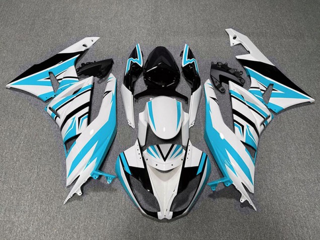 Hellblau-Weiß & Schwarz-Zack 2009-2012 Kawasaki ZX6R Motorrad Verkleidungen Hellblau-Weiß & Schwarz-Zack 2009-2012 Kawasaki ZX6R Motorrad Verkleidungen
