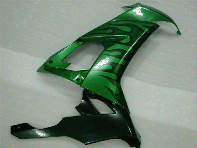 Kawasaki ZX10R Motorrad Verkleidung 2008-2010 - Glanzendes Schwarz Grun Flamme