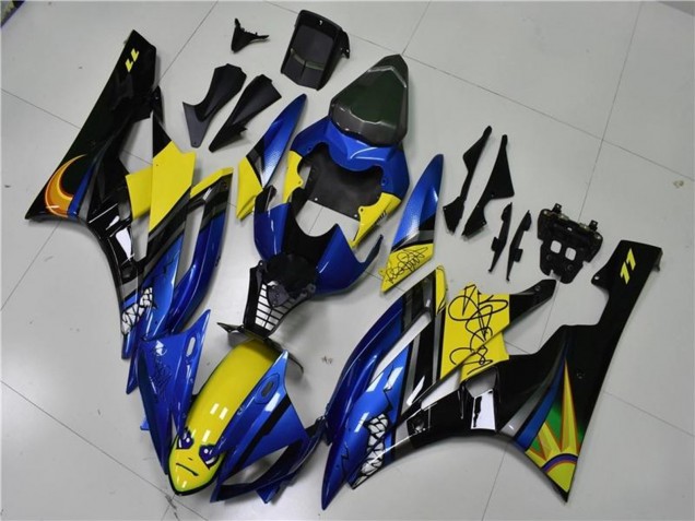 Yamaha YZF R6 Motorrad Verkleidung 2006-2007 - Blau Gelb Glanzendes Schwarz Hai