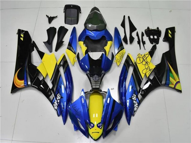 Yamaha YZF R6 Motorrad Verkleidung 2006-2007 - Blau Gelb Glanzendes Schwarz Hai