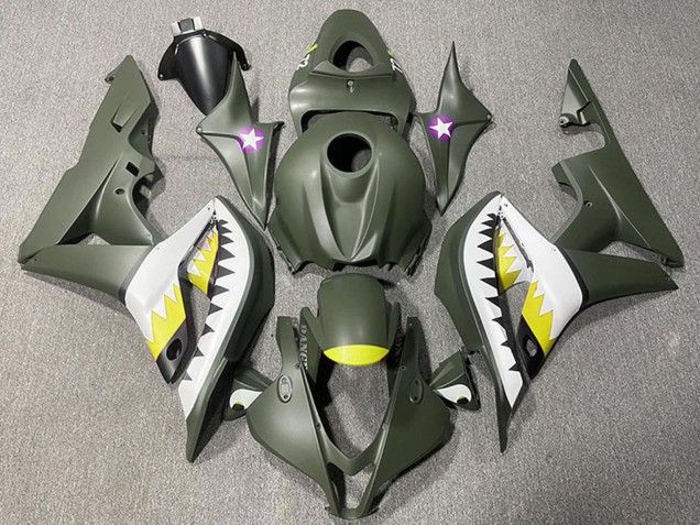 Honda CBR600RR Motorrad Verkleidung 2007-2008 - Armee Grun Weiss Gelb Hai
