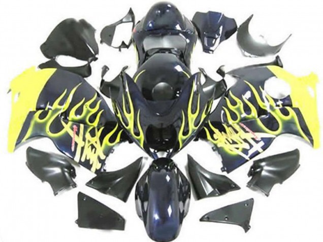 Suzuki GSXR 1300 Motorrad Verkleidung 1996-2007 - Glanzendes Schwarz Gelb Flamme