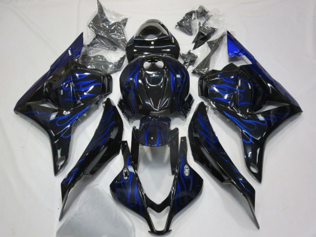 Honda CBR600RR Motorrad Verkleidung 2009-2012 - Glanzendes Schwarz Blau Flamme