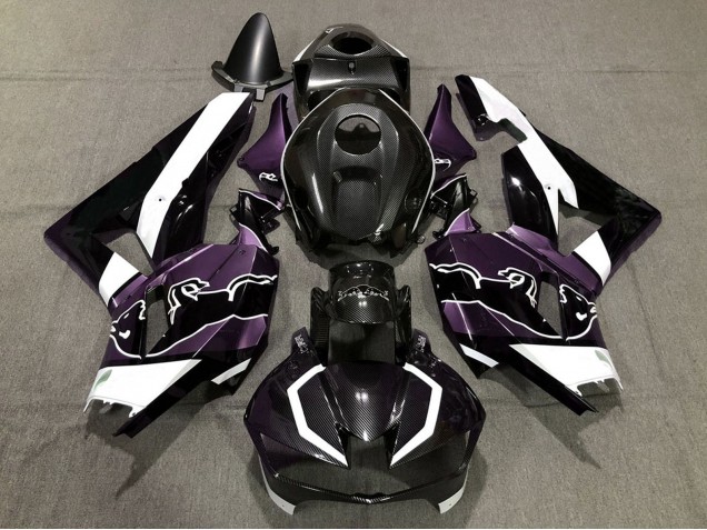 Honda CBR600RR Motorrad Verkleidung 2013-2023 - Schwarzer Carbonfaser Stil Weiss violett Bull