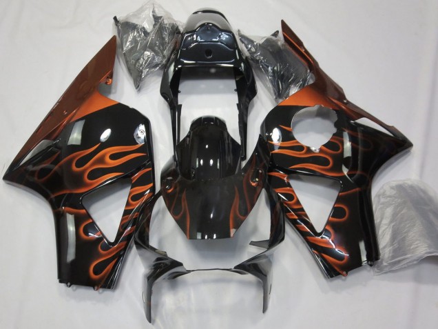 Honda CBR954RR Motorrad Verkleidung 2002-2003 - Glanzendes Schwarz Orange Flamme